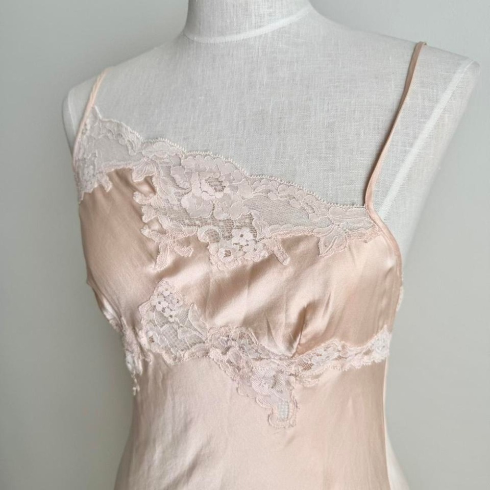 Vintage 2001 Victoria's Secret 100% Silk Slip Pink Small Lace Asymmetric Maxi - Picture 2 of 7